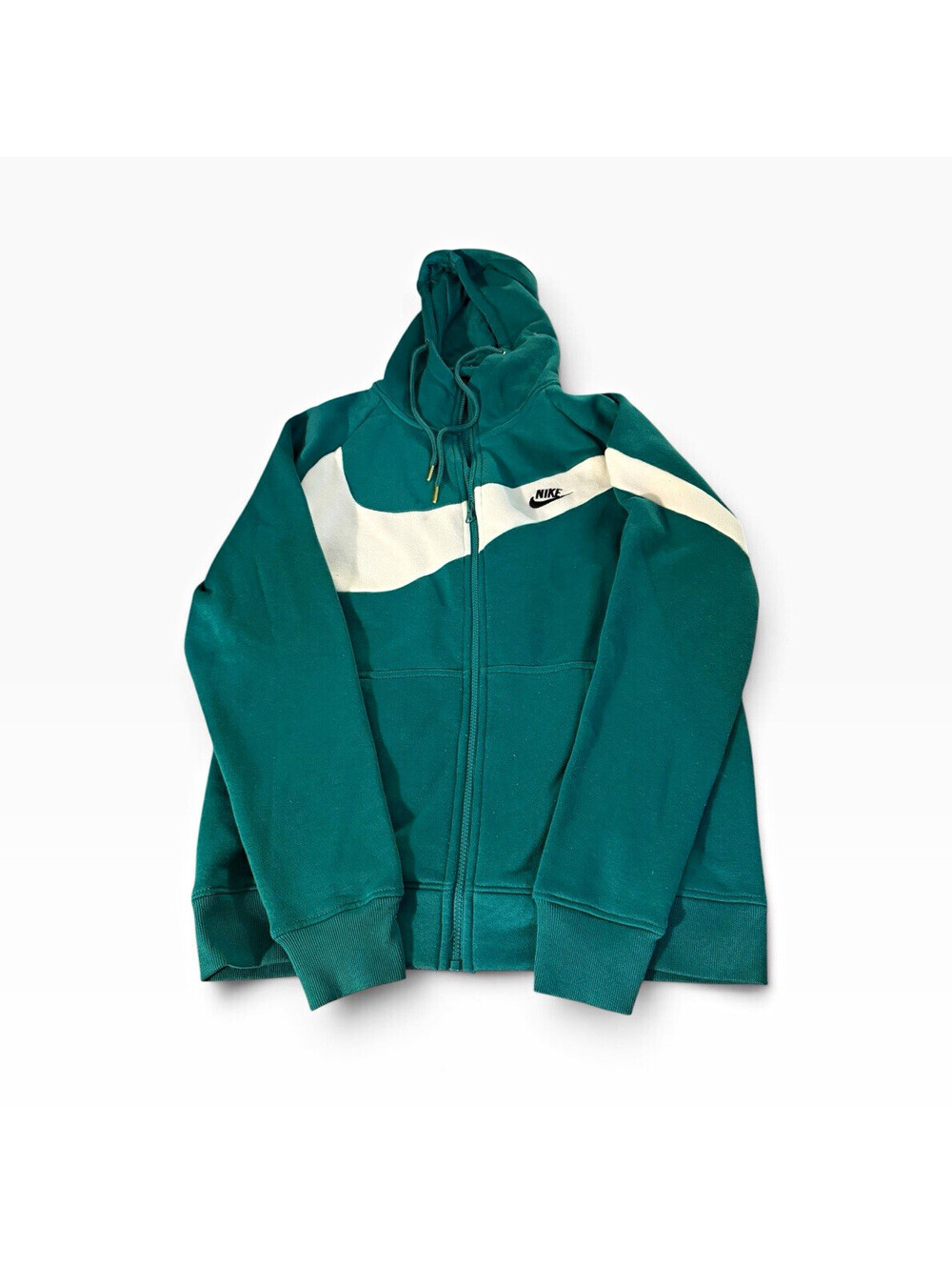 Nike Men's Green/White Colorblock Full Zip Fleece Hoodie Cotton Blend XL
